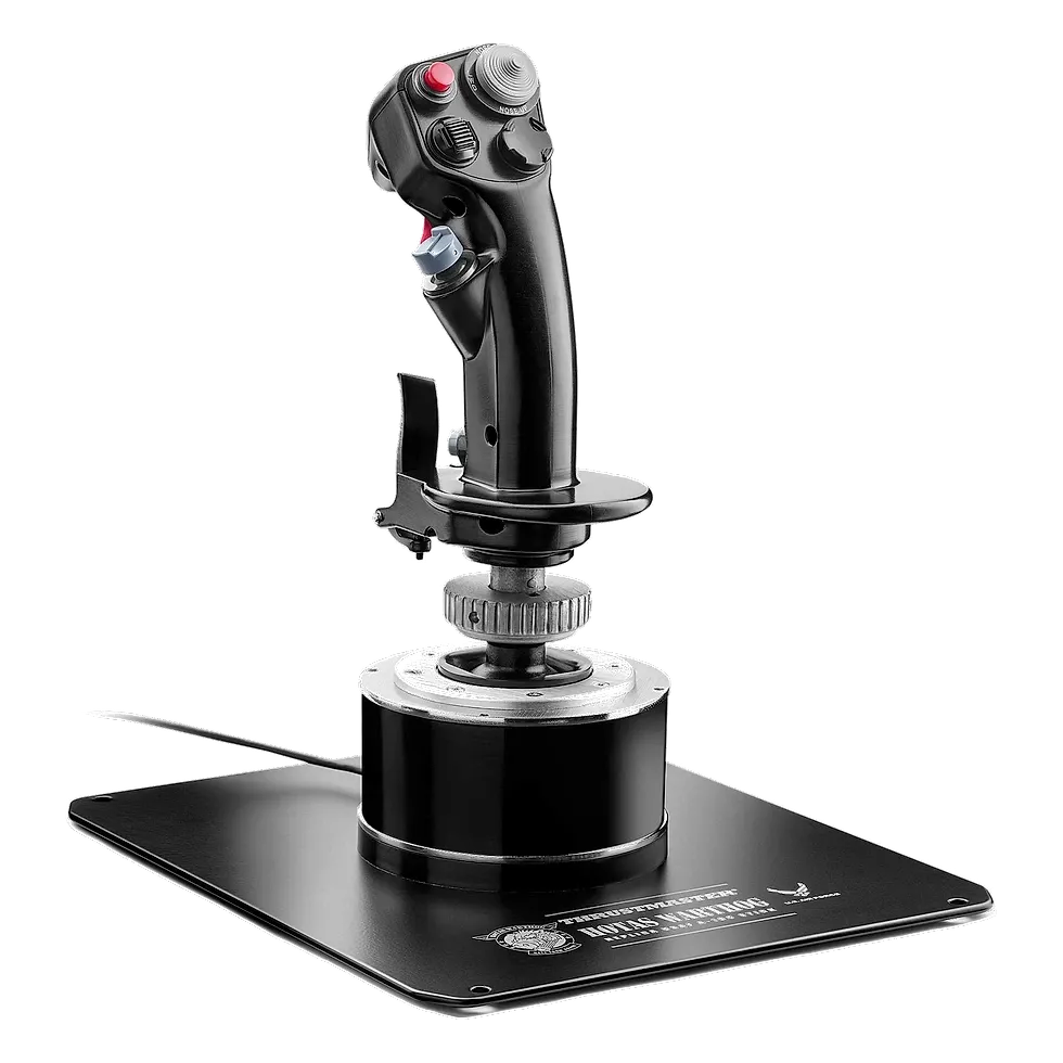 Thrustmaster HOTAS Warthog em metal preto com stick, throttle duplo e base plana sobre fundo neutro