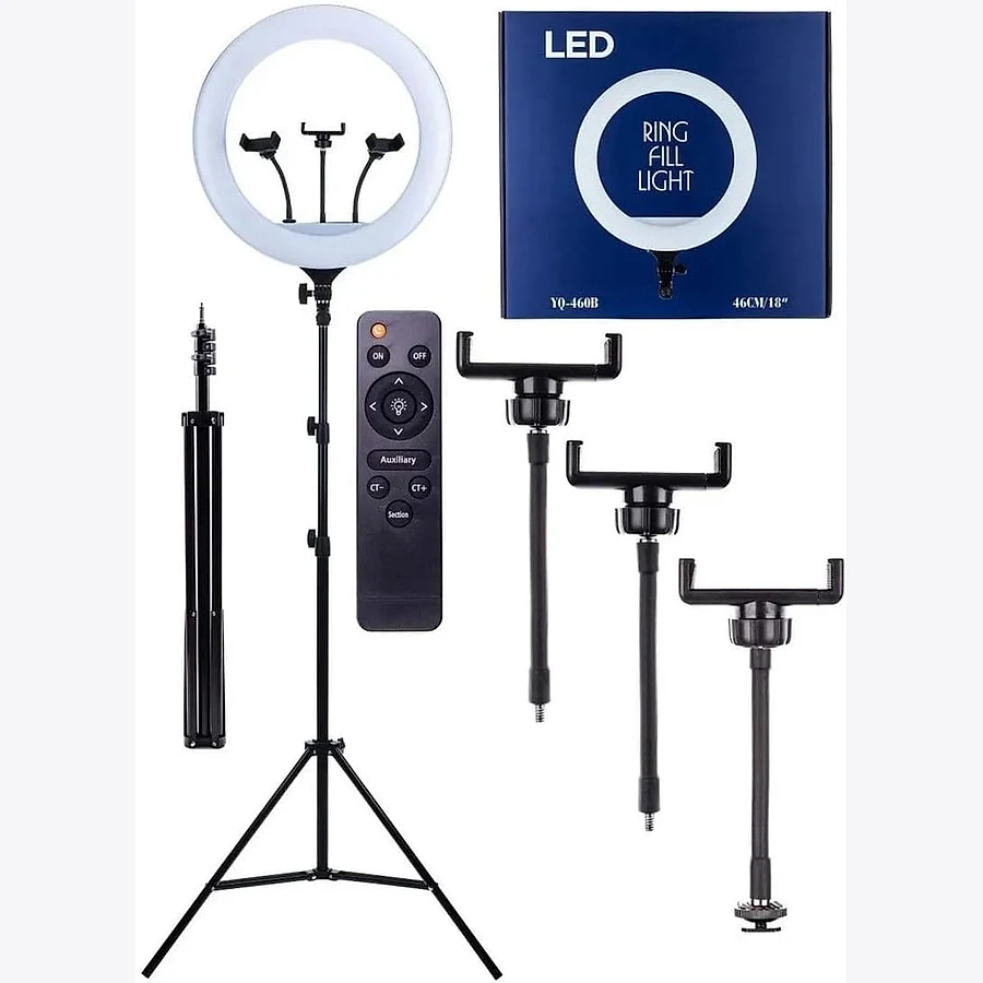 Ring light 18 polegadas com tripé ajustável de metal para streaming e gravação de vídeo