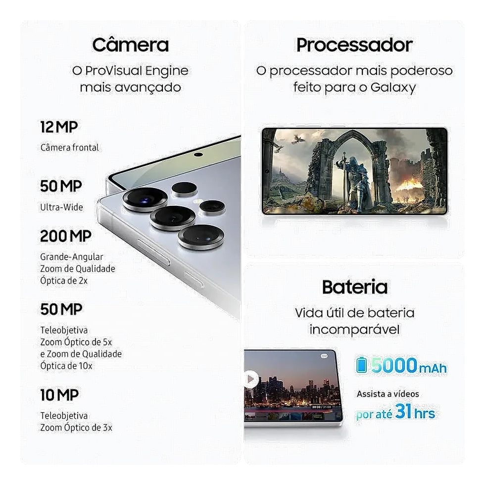 Samsung Galaxy S25 Ultra 5G flagship com tela Dynamic AMOLED 120Hz e Snapdragon 8 Elite