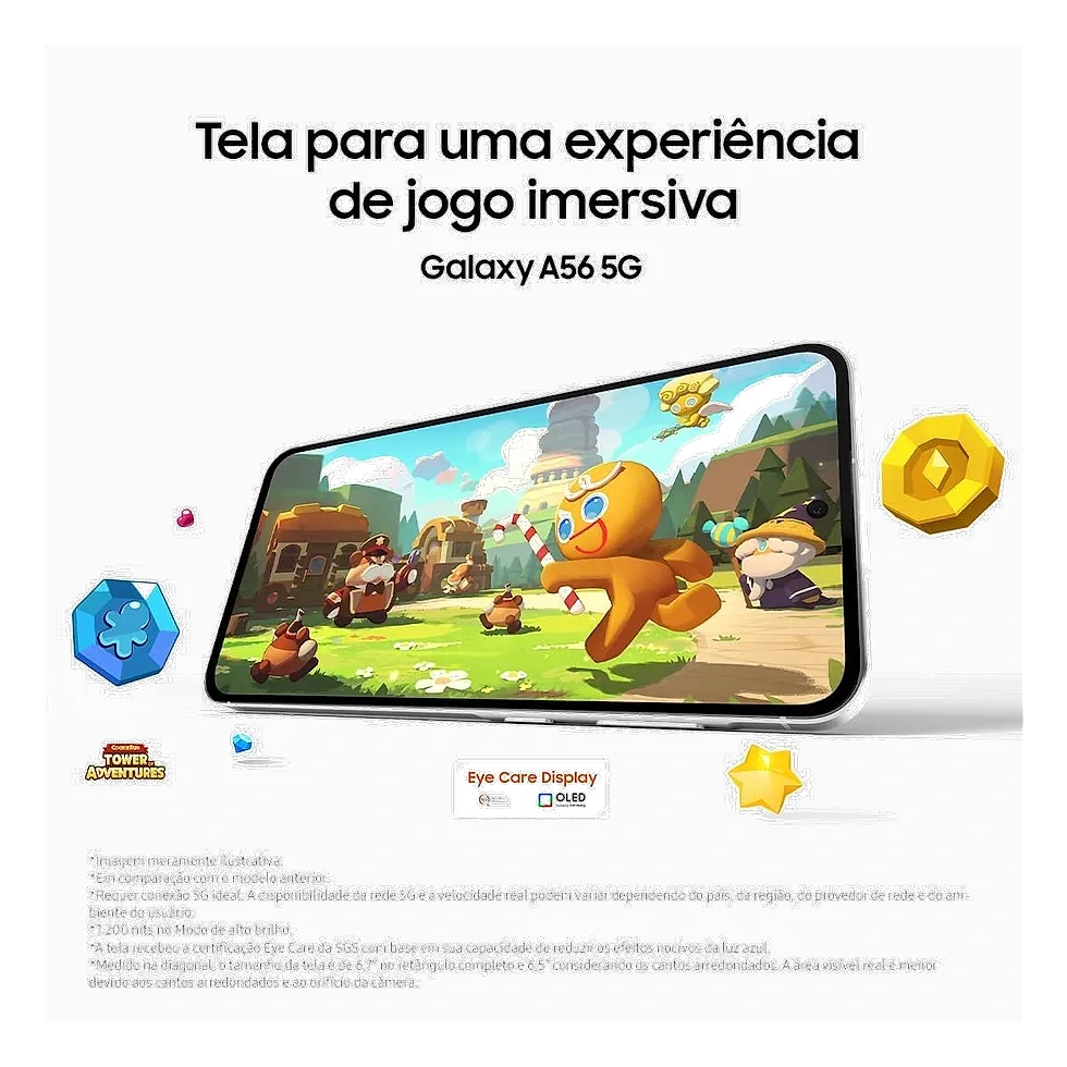 Samsung Galaxy A56 5G 128GB smartphone Android com suporte longo