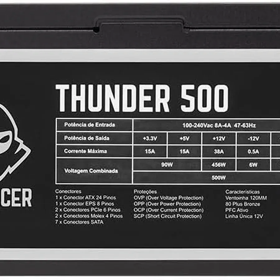 Fonte Mancer Thunder 500W 80 Plus Bronze semi-modular para PC gamer