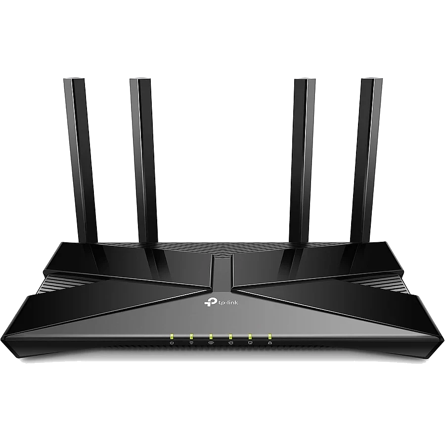 Roteador TP-Link Archer AX53 com antenas externas em pé sobre mesa