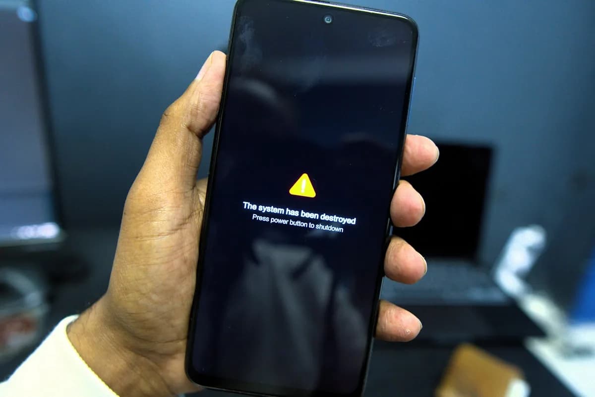 GTA 6 APK e golpe: alerta de segurança Smartphone Android exibindo alerta de sistema comprometido enquanto é segurado na mão