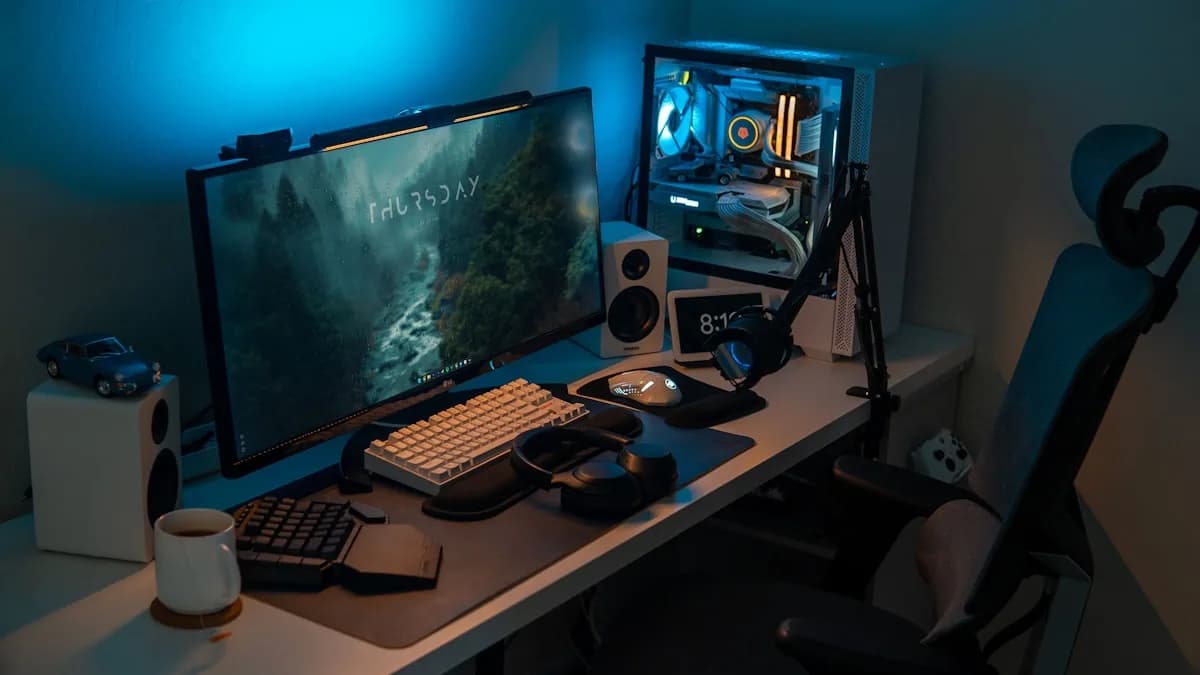 Melhor Mouse Gamer até R$ 300 em 2026 Mouse gamer com iluminação RGB sobre mousepad em setup com teclado mecânico