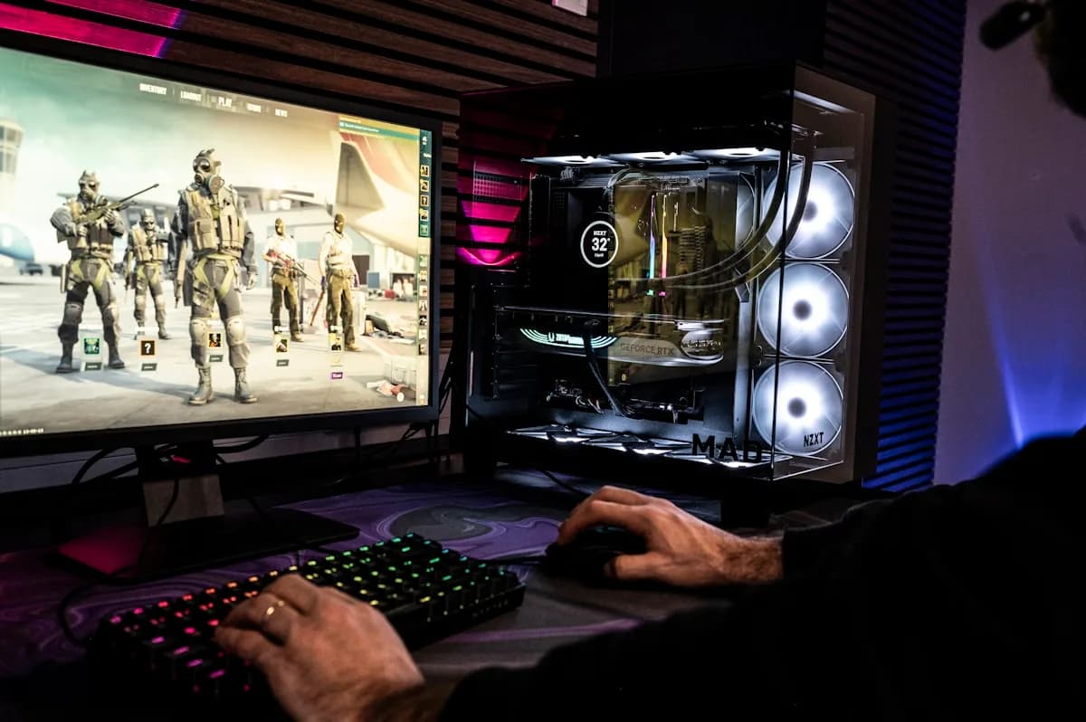 Os 32 melhores jogos single player para PC em 2026 Setup gamer com PC e monitor ultrawide rodando os melhores jogos single player de 2026