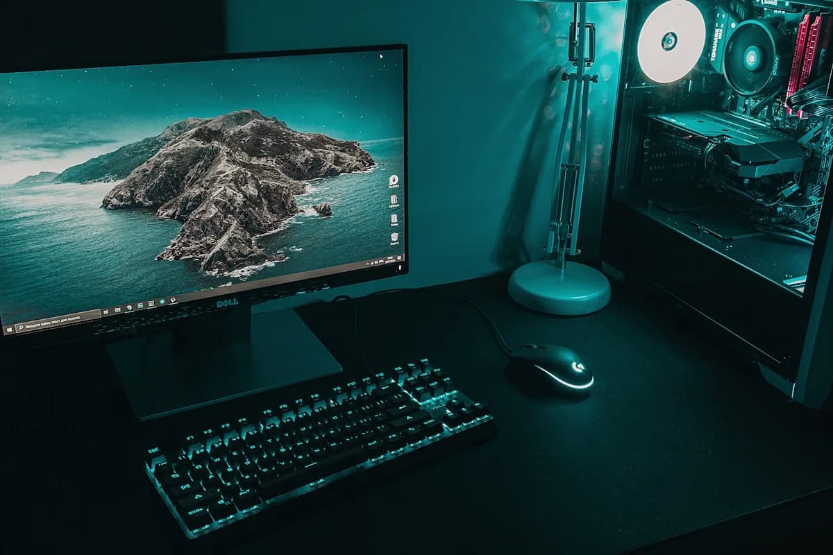 Notebook gamer vs PC gamer comparativo 2026 Notebook gamer e PC desktop lado a lado com setup gamer moderno