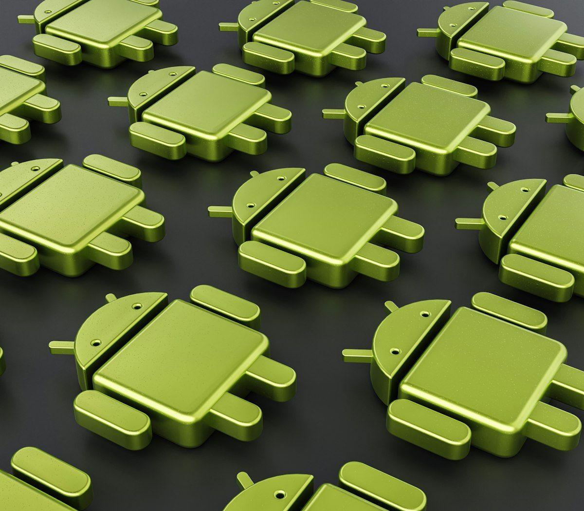 Androides verdes em grupo: inovação e tecnologia Grupo de androides verdes sentados lado a lado, representando tecnologia e inovação.
