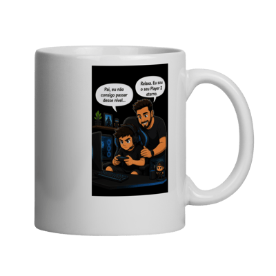 Caneca de Porcelana Gamer Pai e Filho Estampa Player 2