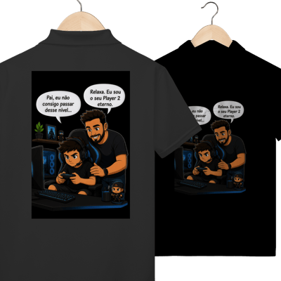 Camiseta Polo Masculina Gamer Pai e Filho Estampa Player 2