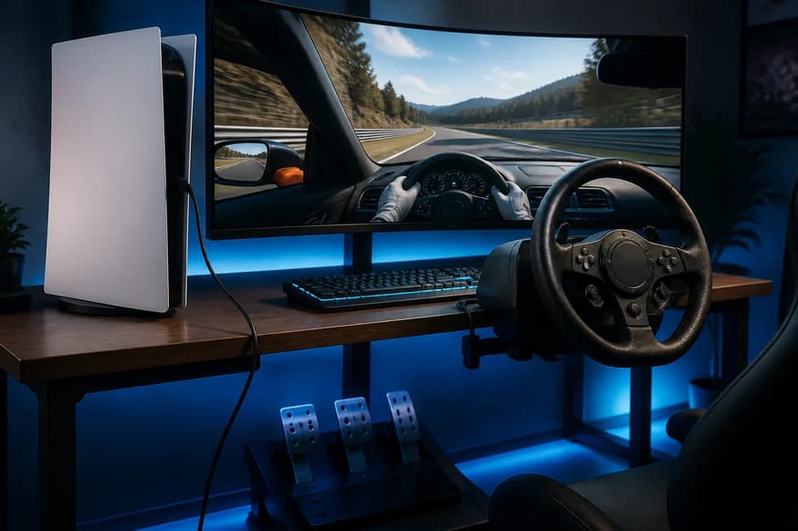 Como configurar volante no Gran Turismo 7 em 2026: guia completo G29, G923, T300, T248 e Fanatec