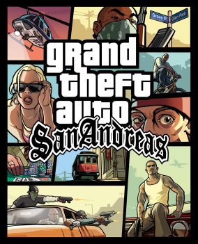 Cena icônica de GTA San Andreas mostrando CJ em ação no PS2