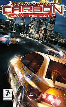 Cena emocionante de Need for Speed: Carbon no PS2, com carros em alta velocidade e ação intensa.
