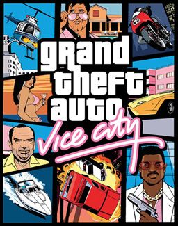 Explorando Vice City em Grand Theft Auto Cena icônica de Grand Theft Auto: Vice City com palmeiras e carros clássicos