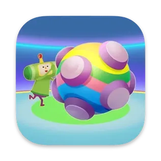 Cena colorida do jogo Katamari Damacy no PS2, mostrando o protagonista rolando uma bola de objetos