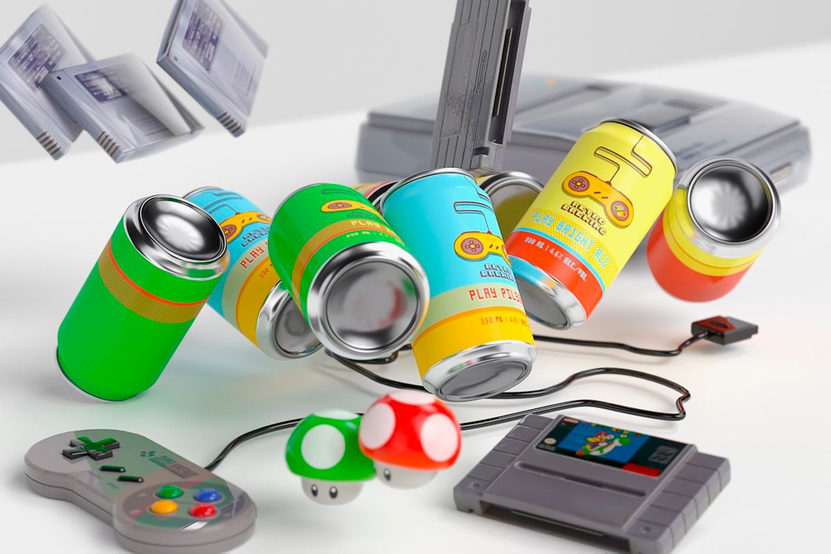 Latas coloridas representando emuladores de PSP para Android Duas latas rotuladas em azul e amarelo, representando emuladores de PSP para Android