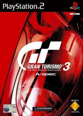 Cena emocionante do jogo Gran Turismo 3: A-Spec no PS2, mostrando gráficos impressionantes e carros detalhados.